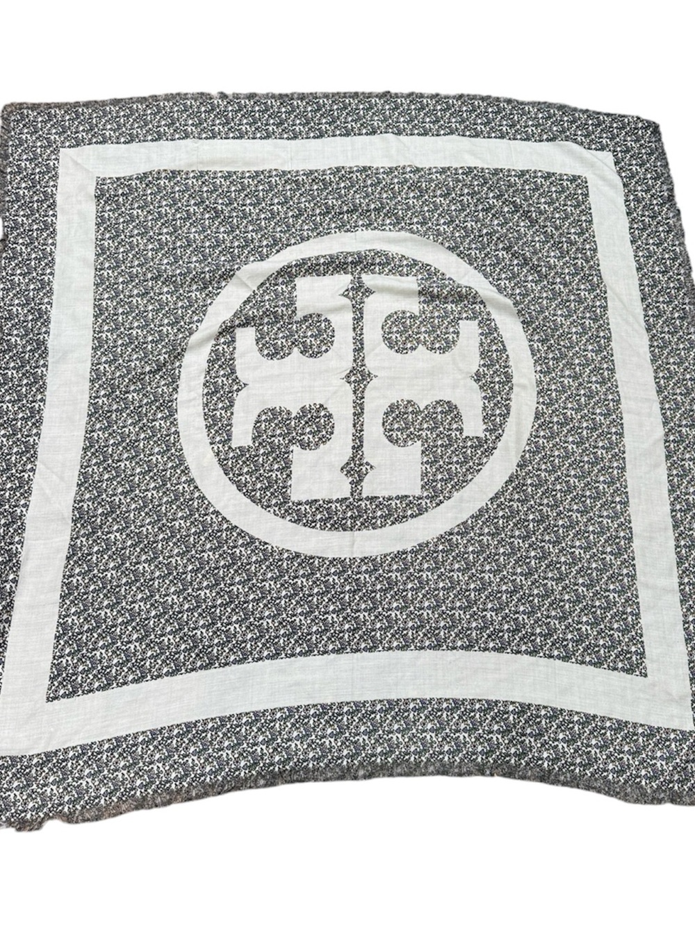 Tory Burch Black and White Logo Square Scarf